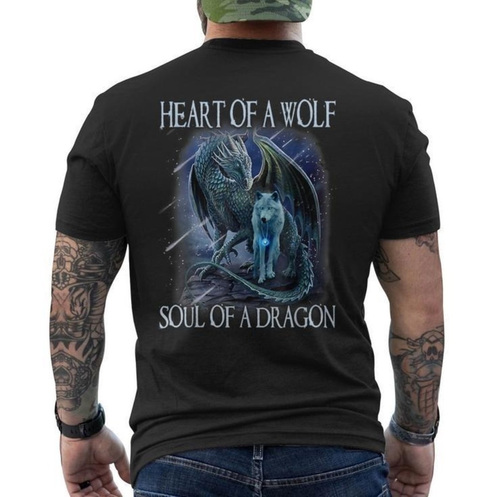Heart Of Wolf Soul Of A Dragon Warrior Graphic Fantasy Gift Style Unisex T-Shirt